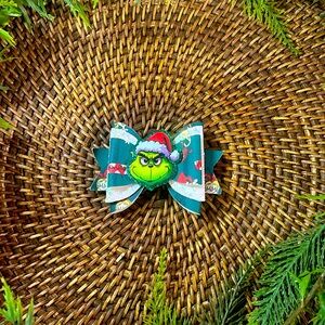 Handmade Glitter Grinch Hair Bow